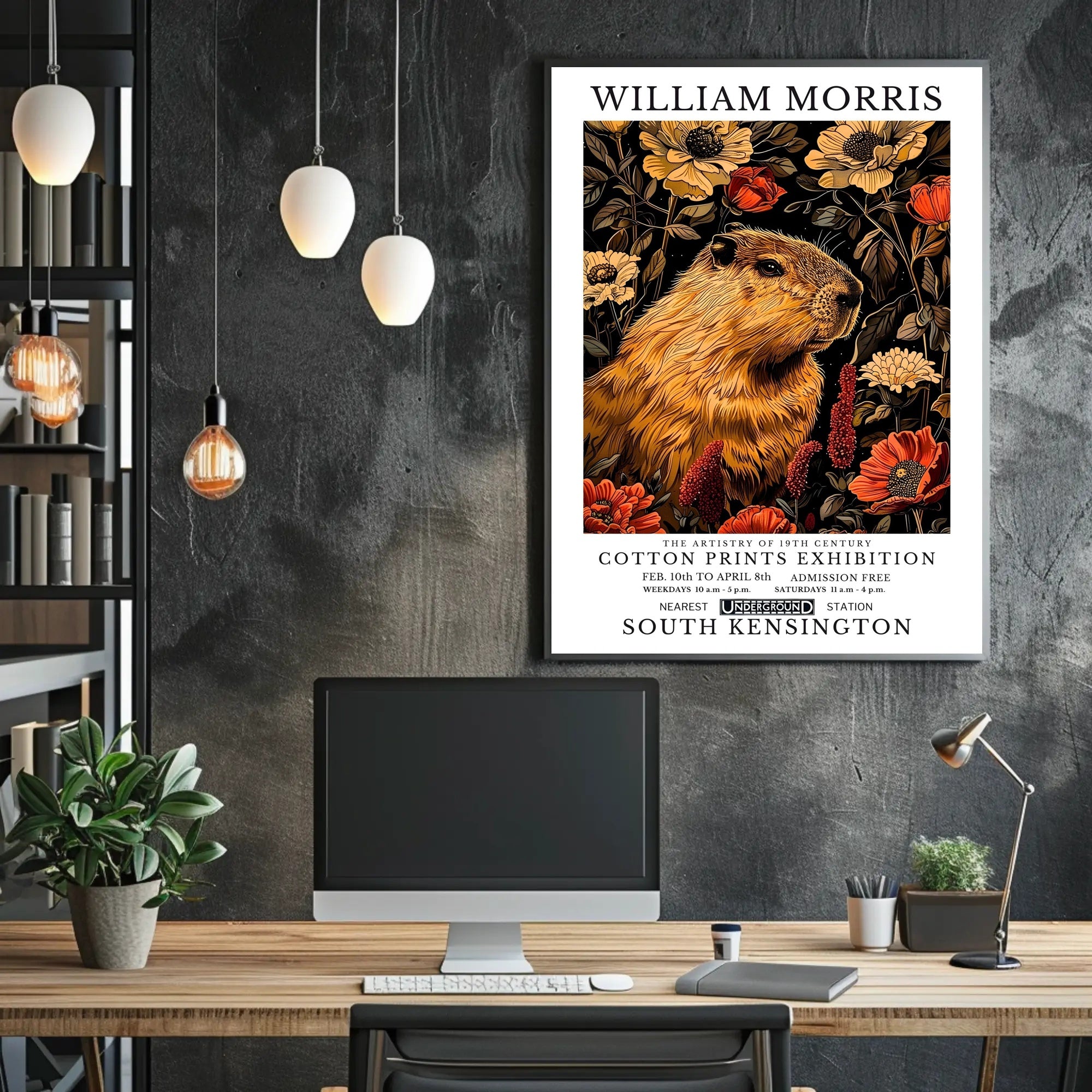 William Morris Exhibition with Capybara Artistic Poster