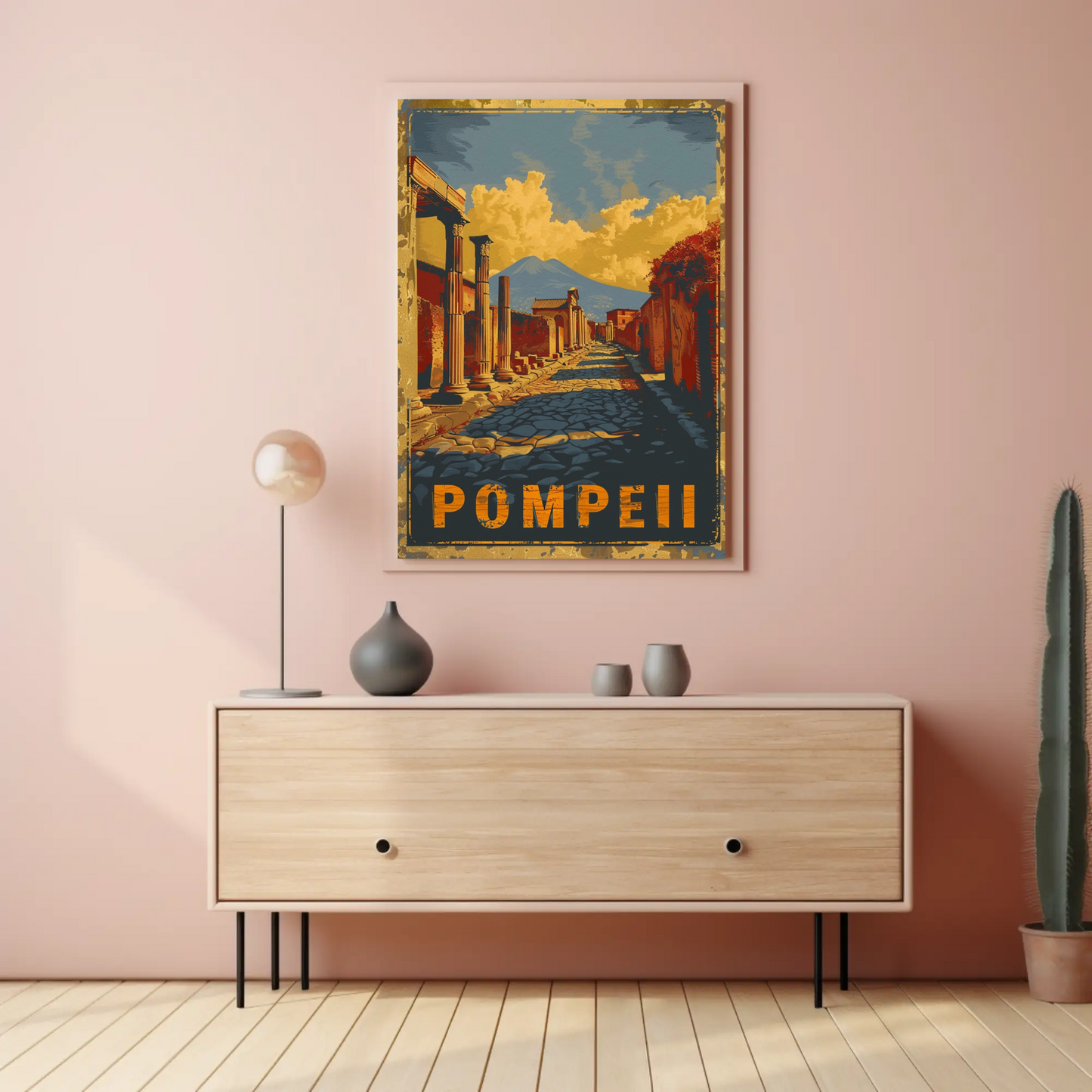 Pompeii Ancient Ruins and Mount Vesuvius Travel Poster