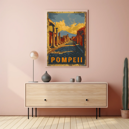 Pompeii Ancient Ruins and Mount Vesuvius Travel Poster
