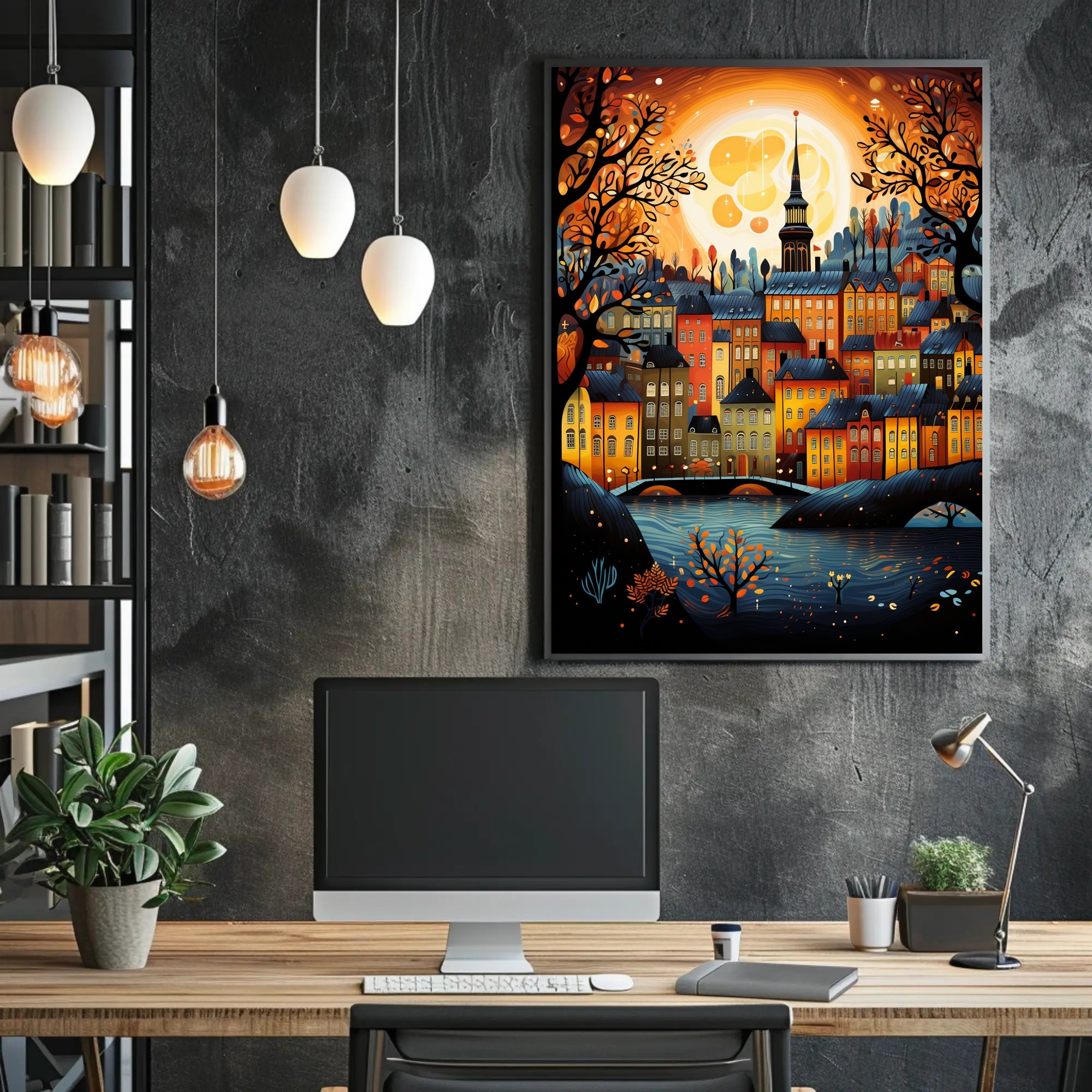 Enchanted Autumn Townscape Poster