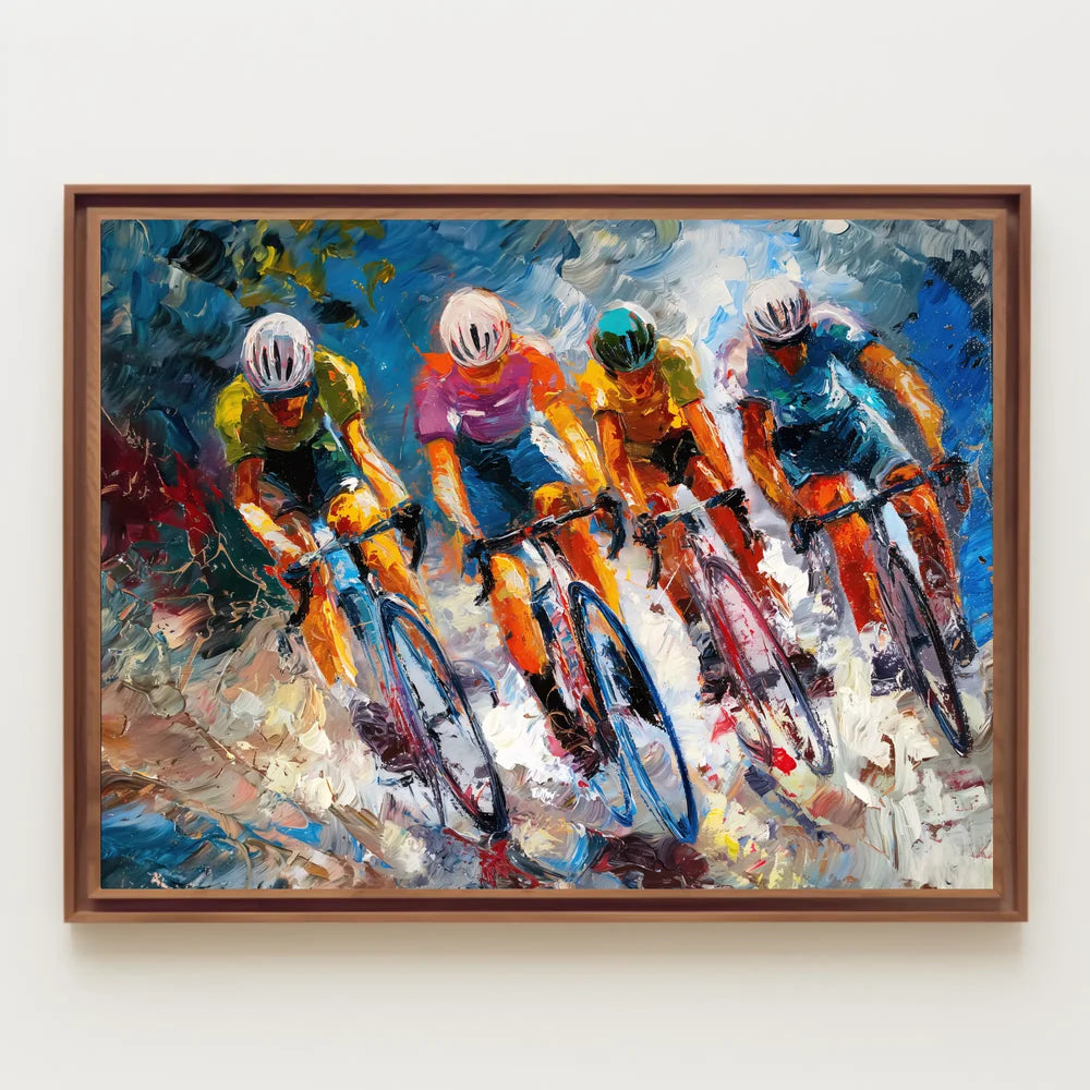 Dynamic Cyclists Racing Impressionistic Art Poster Print