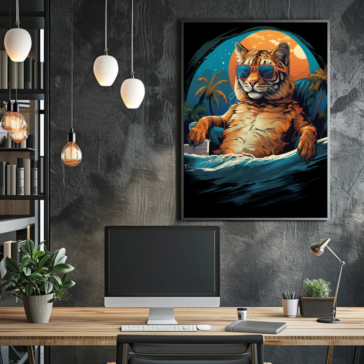 Relaxed Tiger on Beach Artistic Animal Poster