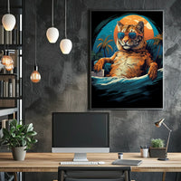 Relaxed Tiger on Beach Artistic Animal Poster