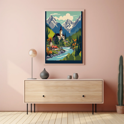 Mountain River Hamlet In Autumn Colors Travel Poster