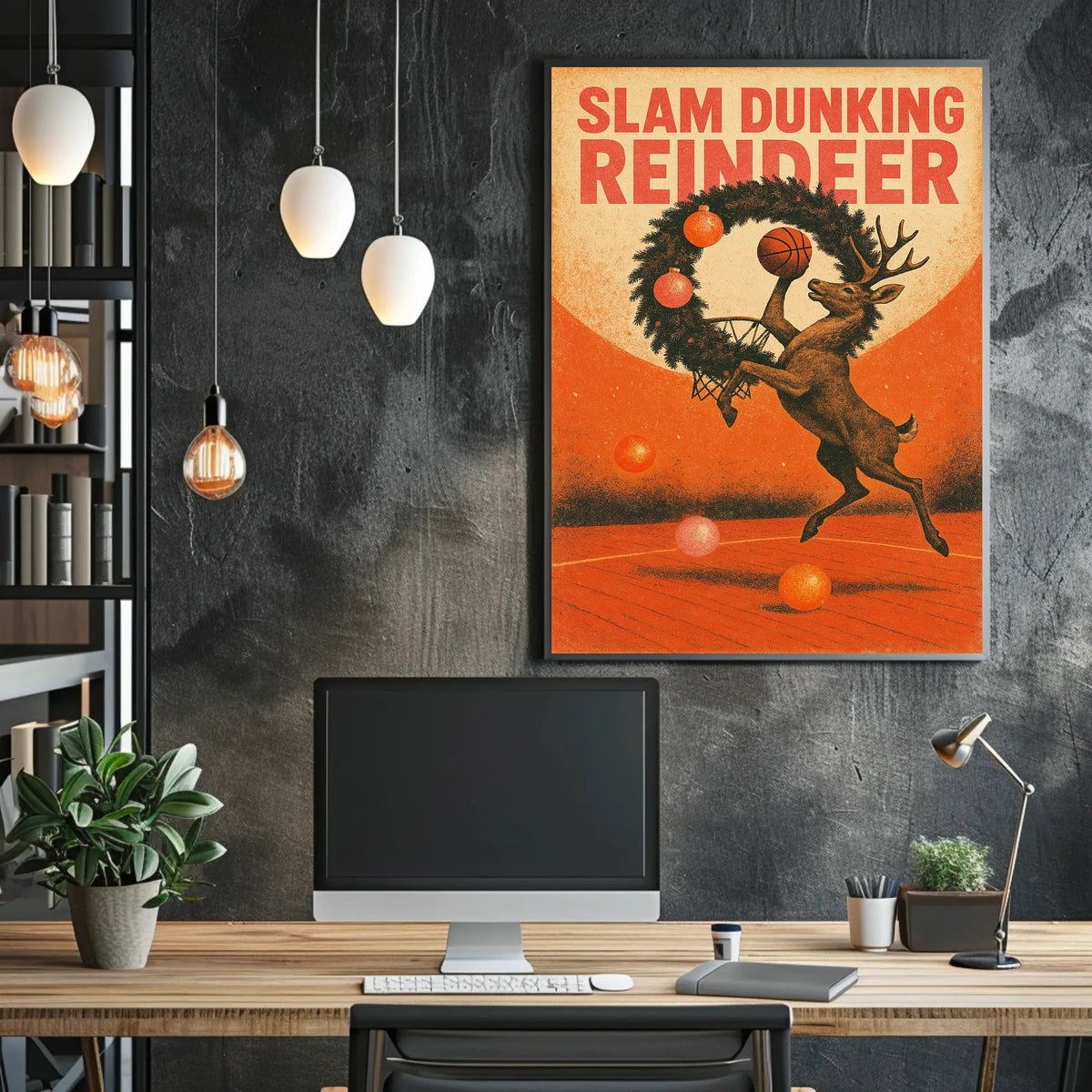 Slam Dunking Reindeer Poster