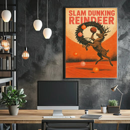 Slam Dunking Reindeer Poster