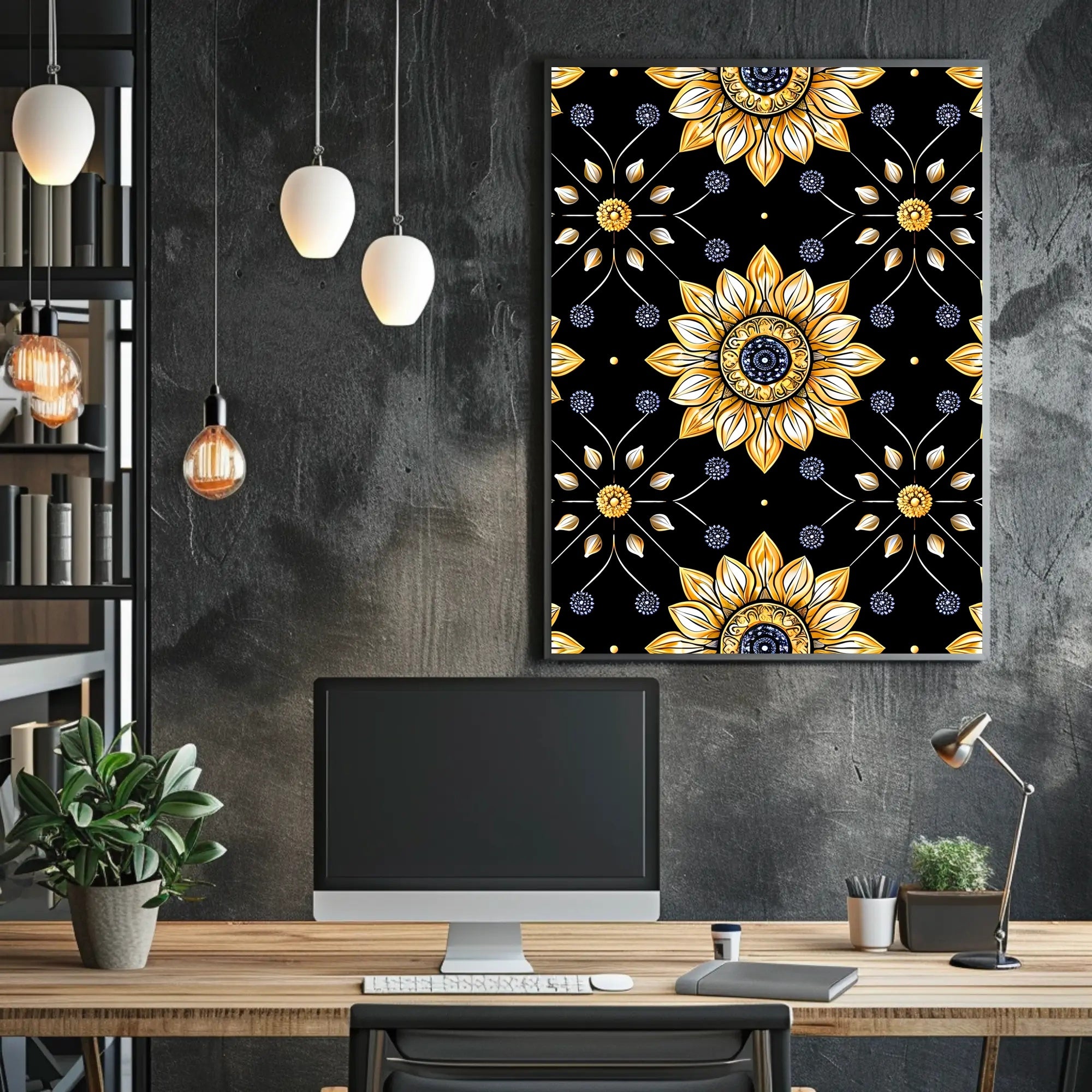Golden Floral Elegance Wall Art Print
