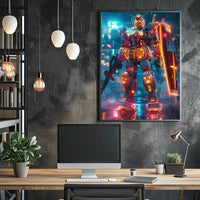 Neon Mech Warrior Art Print Poster for Home Decor PosterGoat