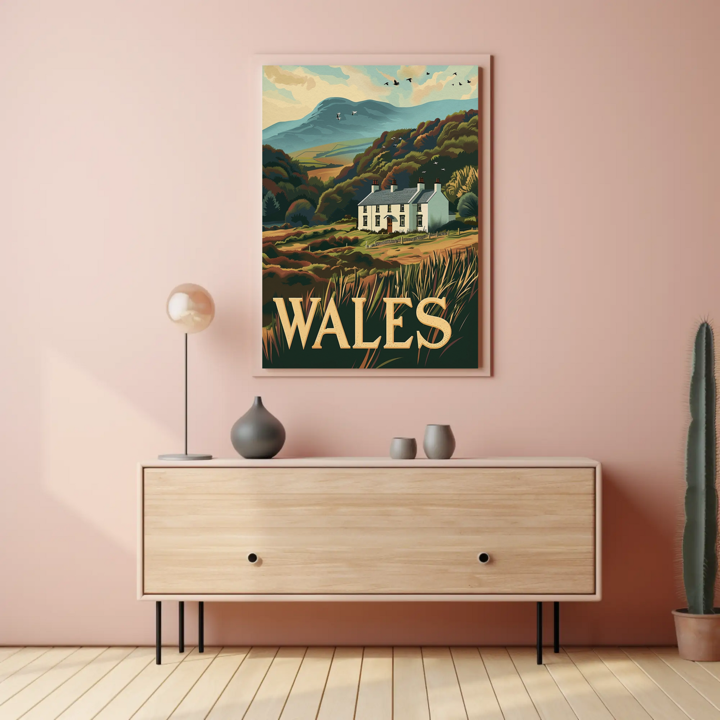 Wales Country Home and Hillside Travel Poster