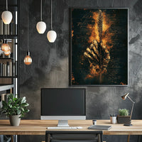Skeleton Hand with Fiery Quill Artistic Poster