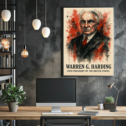 Harding Watercolor Portrait Dramatic Red - Historical or Presidential Poster