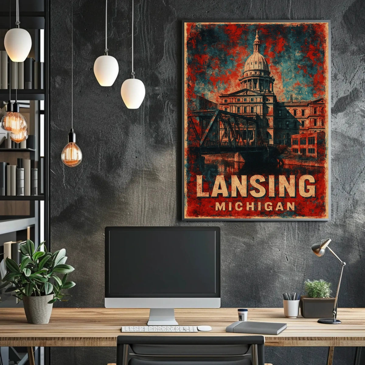 Lansing Capitol Cityscape Minimalist Urban Life Poster