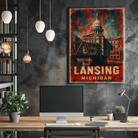 Lansing Capitol Cityscape Minimalist Urban Life Poster