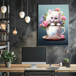 Kitten In A Teacup Poster PosterGoat
