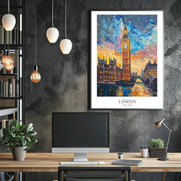 London Sunset Cityscape with Big Ben Urban or Cityscape Poster PosterGoat