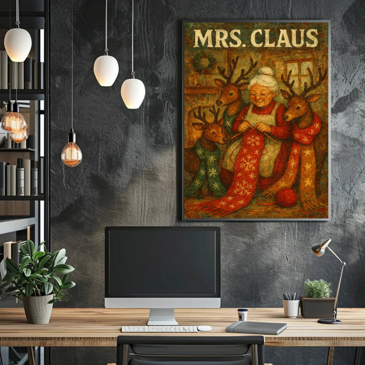 Mrs. Claus And Her Reindeer Companions Poster