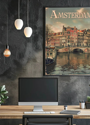 Amsterdam's Historic Canals Vintage Urban or Cityscape Poster