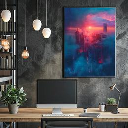 Futuristic Cityscape at Sunset - Urban or Cityscape Poster PosterGoat