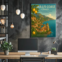 Amalfi Coast Vintage Travel Poster: Italian Scenic Beauty