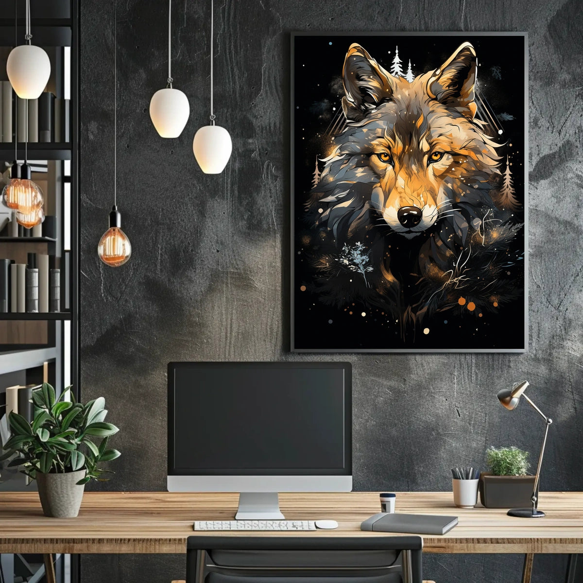 Wolf's Majesty Roars: Stylized Animal Poster