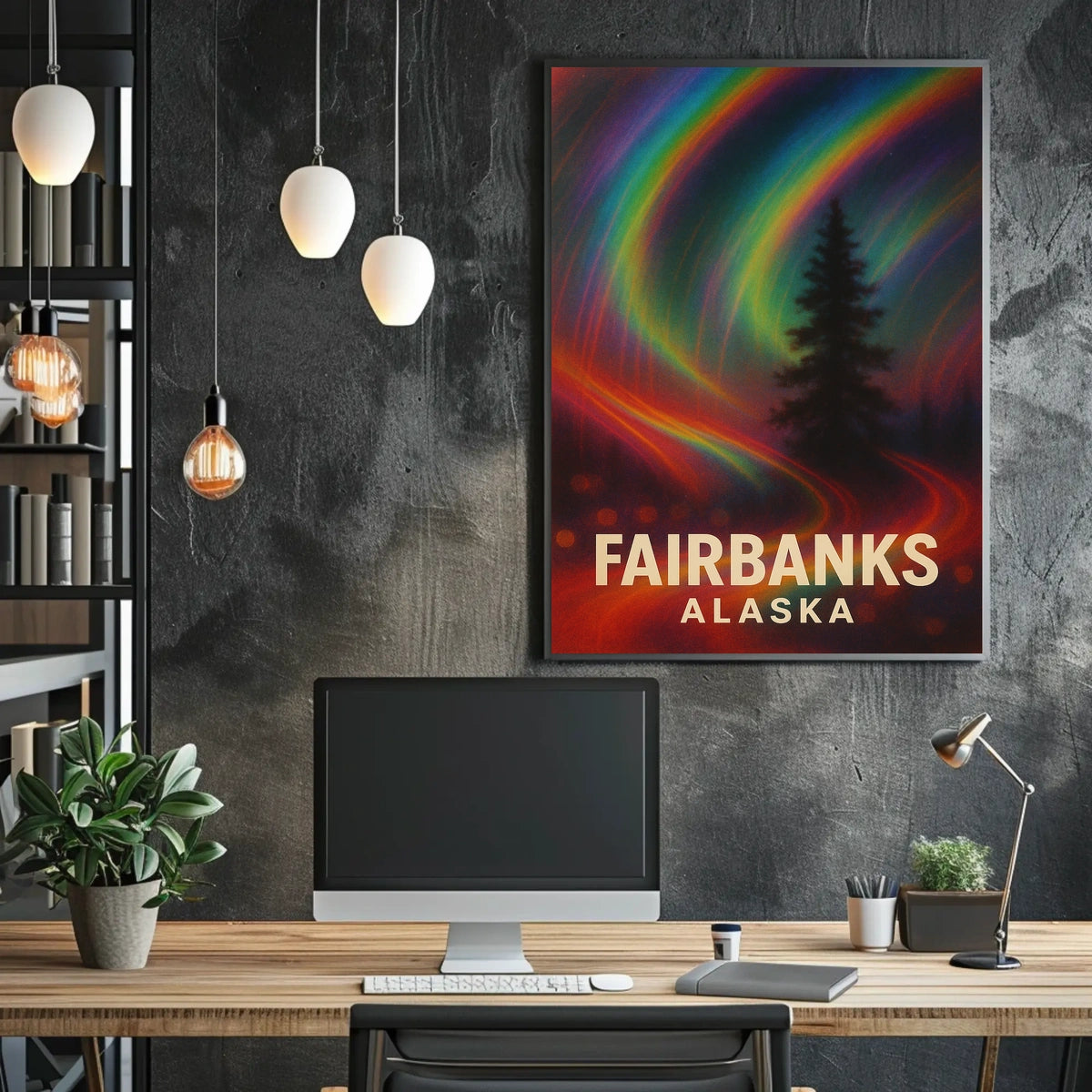 Fairbanks Alaska Northern Lights Realism Poster