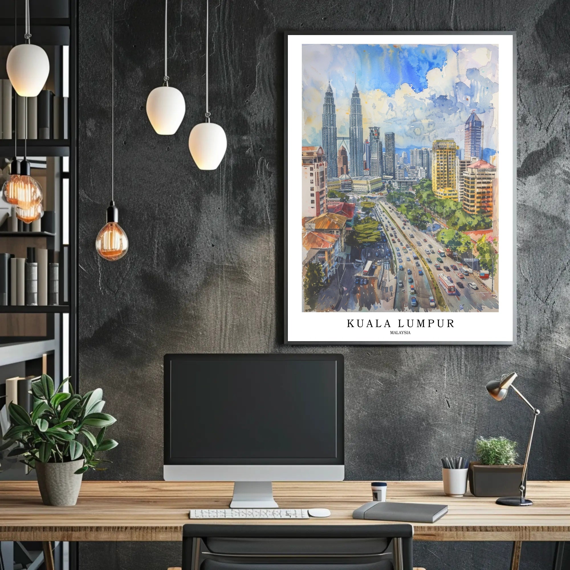 Kuala Lumpur Vibrant Cityscape Urban Watercolor Art Poster PosterGoat