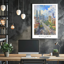Kuala Lumpur Vibrant Cityscape Urban Watercolor Art Poster PosterGoat
