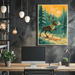 Skiing Reindeer In Winter Wonderland Poster