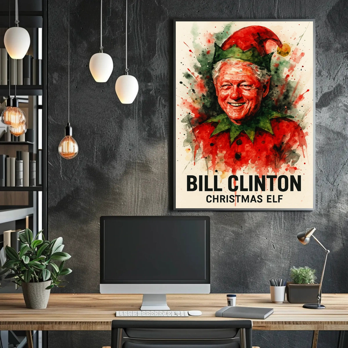 Bill Clinton Christmas Elf Holiday Political Poster