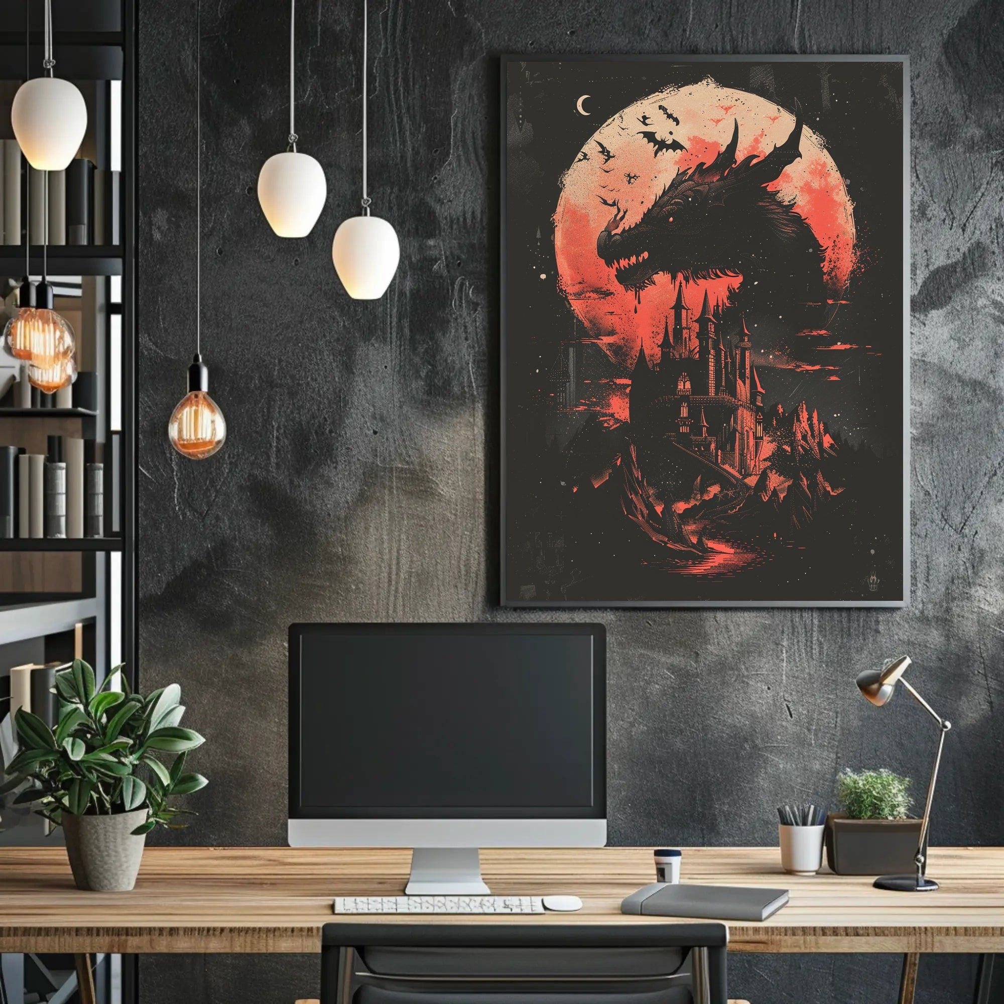 Dark Gothic Dragon Castle Fantasy Art Poster PosterGoat