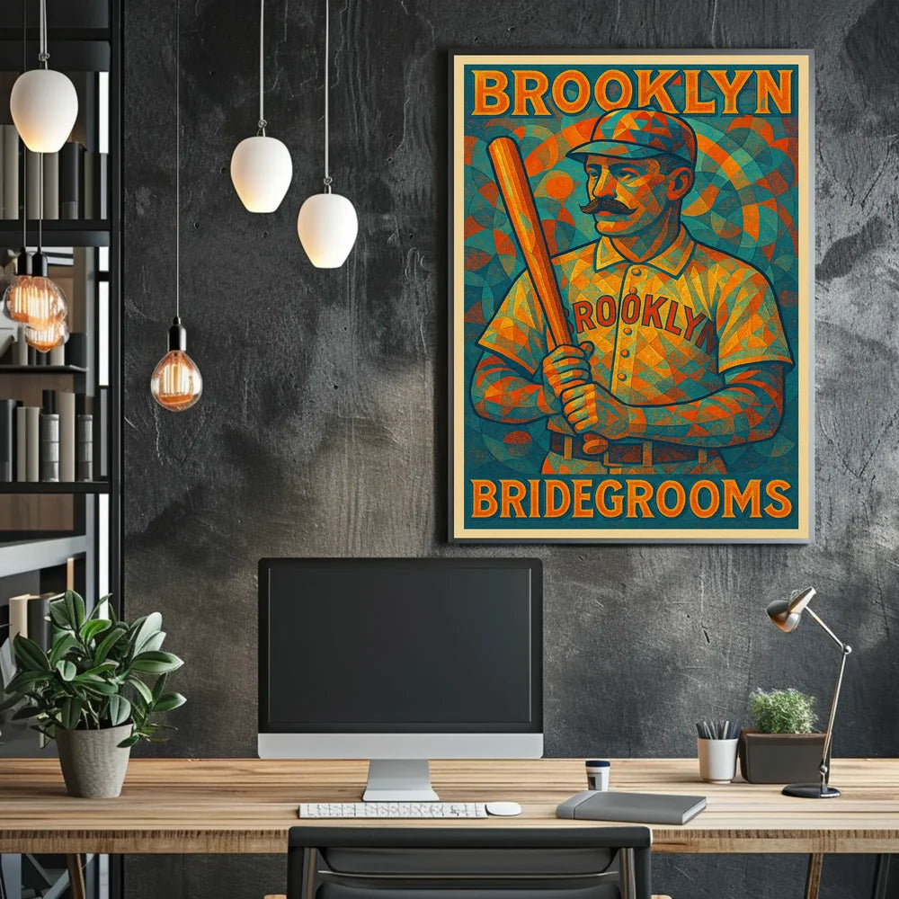 Vintage Baseball Art Poster of Brooklyn Bridegrooms Sports Poster