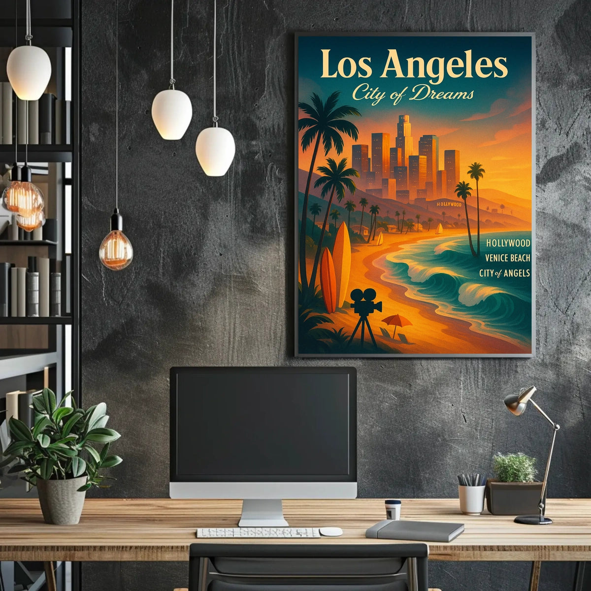 Los Angeles Dreamscape Vintage Poster: Urban & Coastal