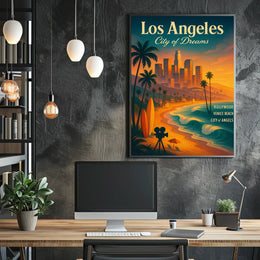 Los Angeles Dreamscape Vintage Poster: Urban & Coastal