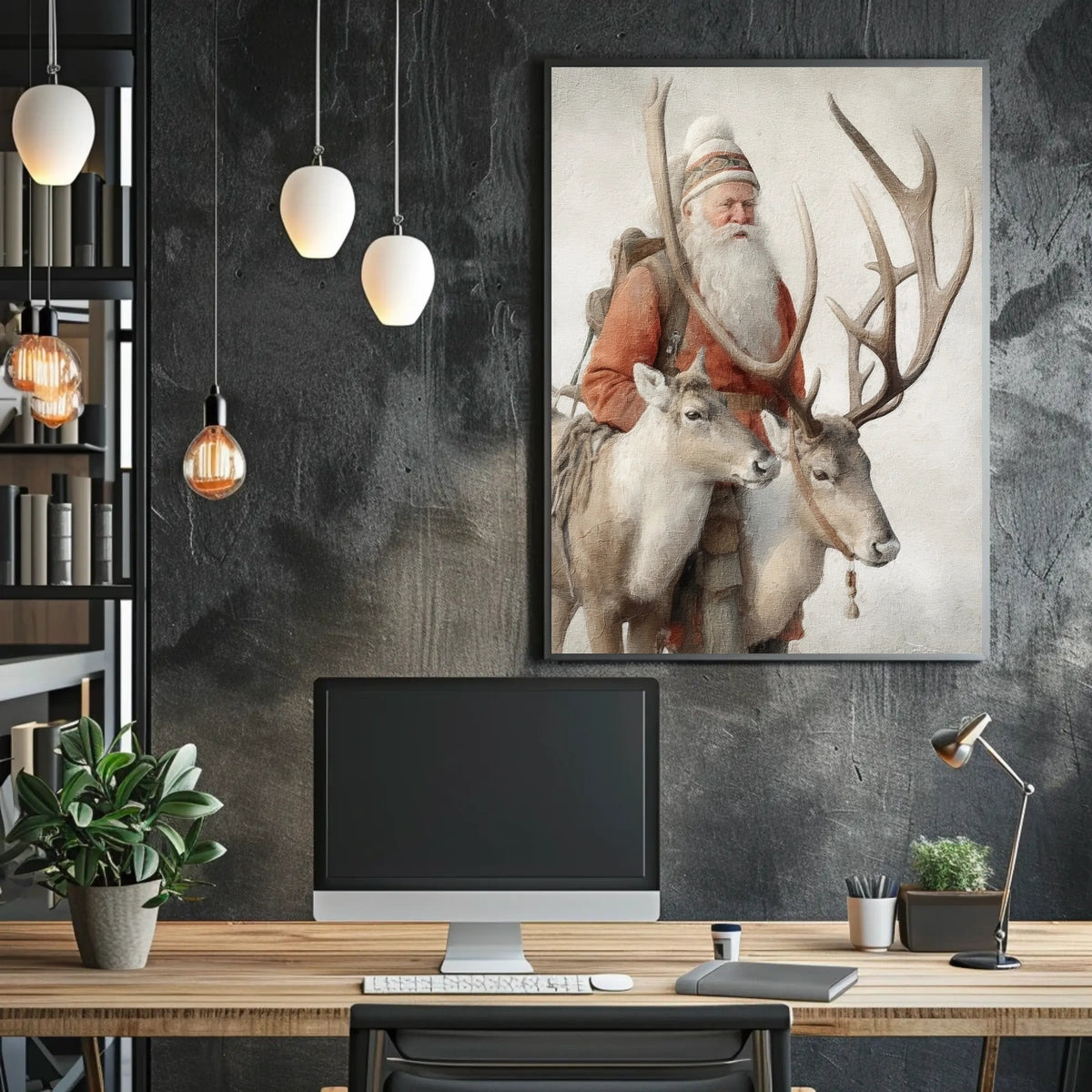 Winter Wanderer With Reindeer Poster