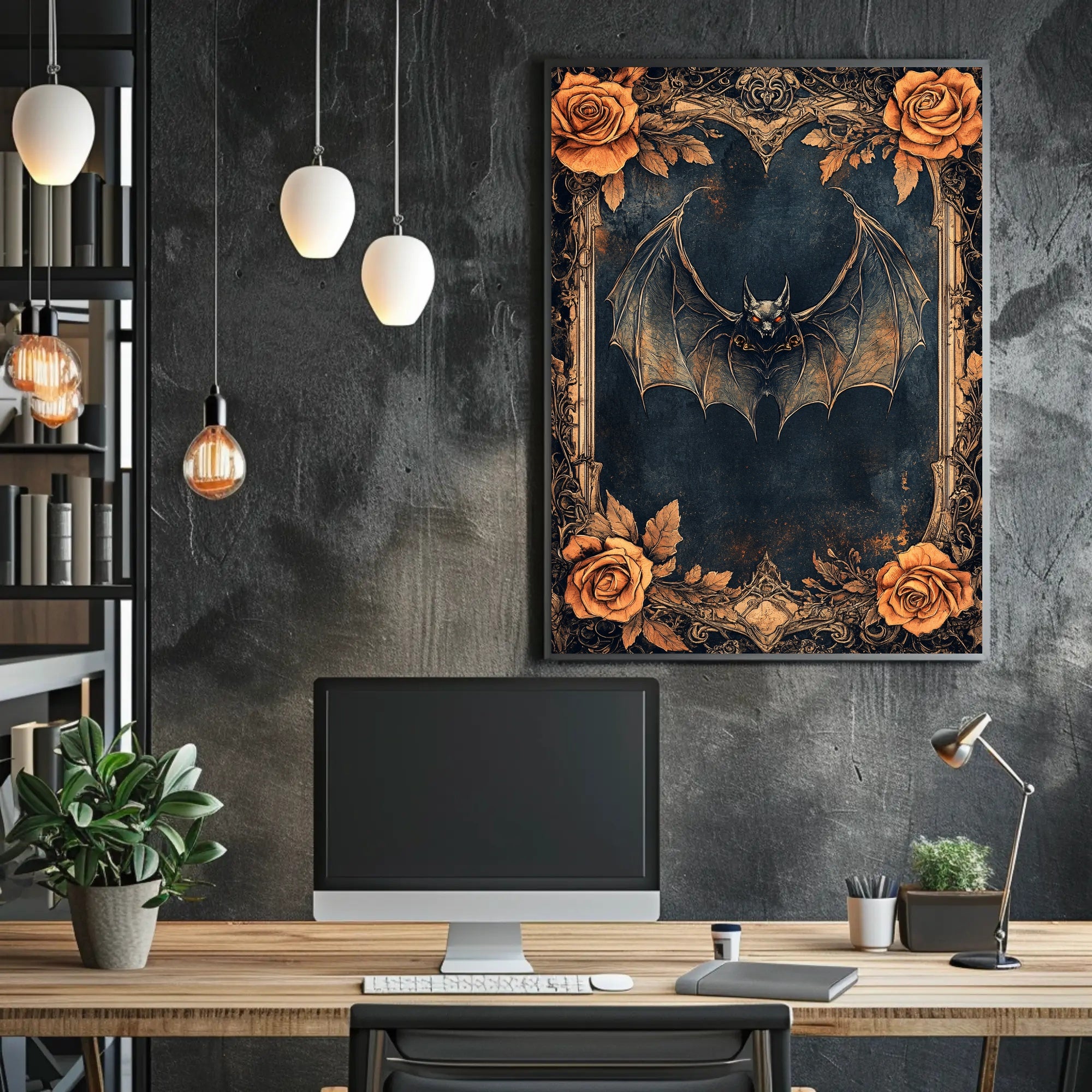 Gothic Bat And Roses Poster