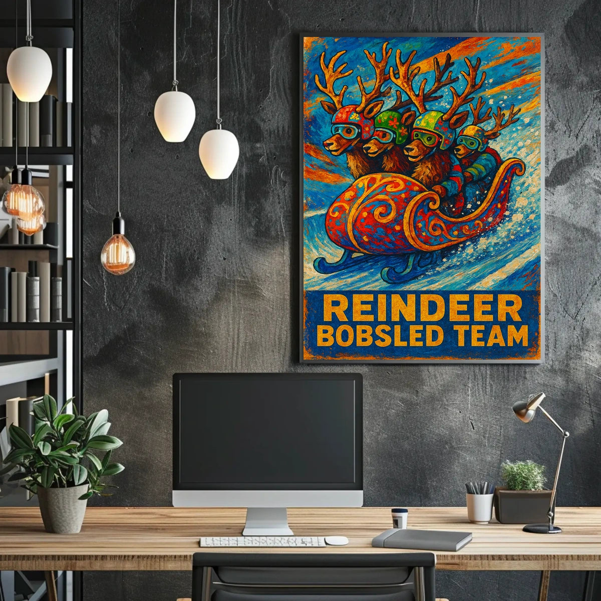 Reindeer Bobsled Team Poster