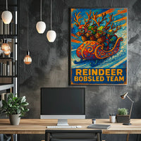 Reindeer Bobsled Team Poster