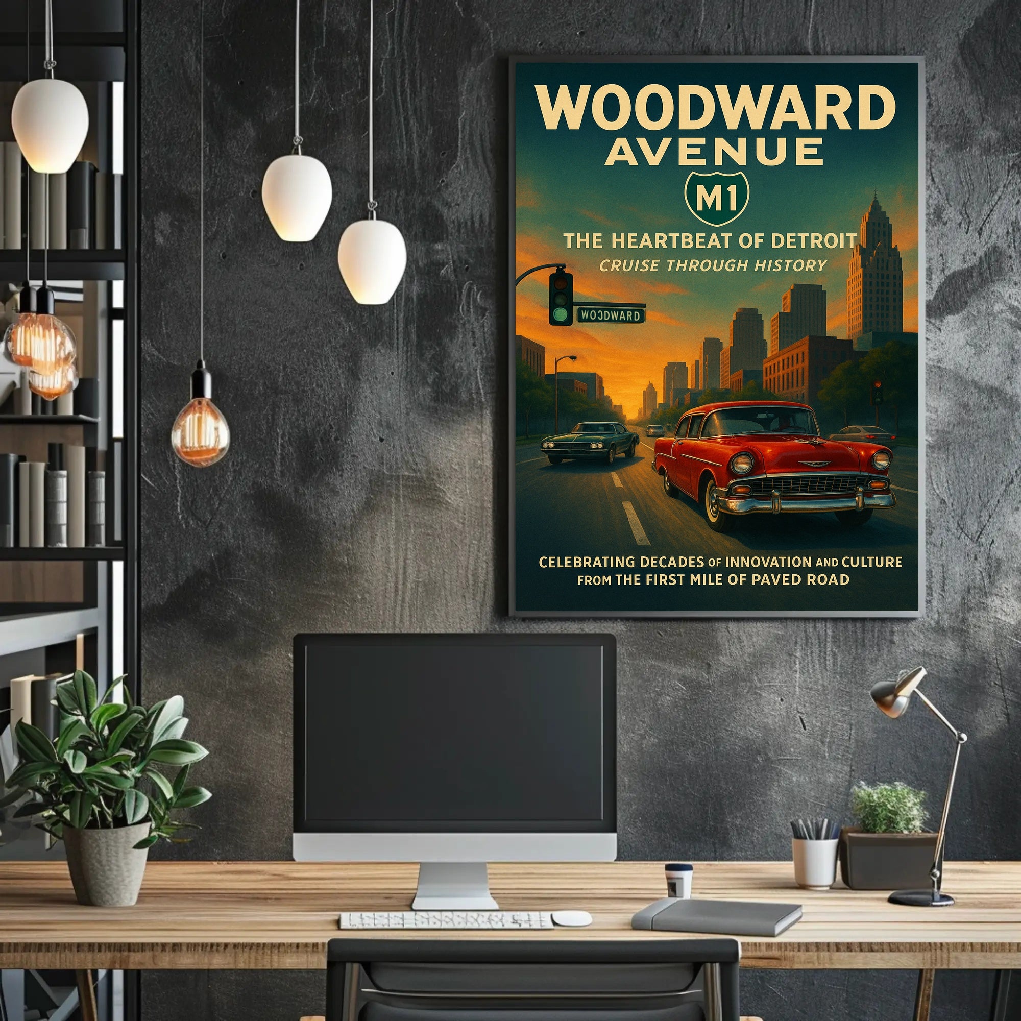 Woodward Avenue Detroit Vintage Cultural Heritage Poster