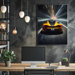 Sleek Modern Sports Car in Tunnel Futuristic Sci-Fi Poster