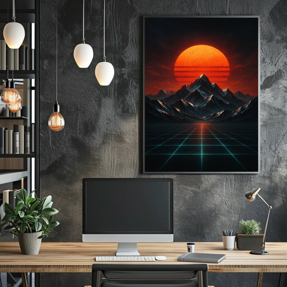 Retro-futuristic Landscape with Neon Glow Futuristic Sci-Fi Poster