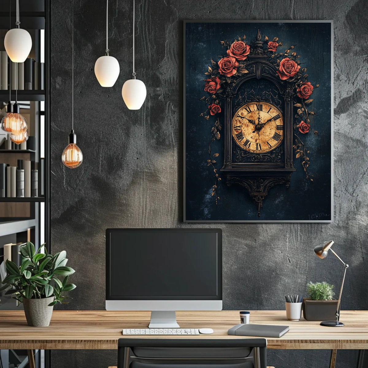 Timeless Vintage Clock with Roses Cultural or Heritage Poster