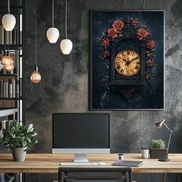 Timeless Vintage Clock with Roses Cultural or Heritage Poster