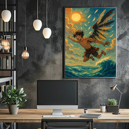 Icarus Inspired Myth Art in Vintage Painterly Style Poster