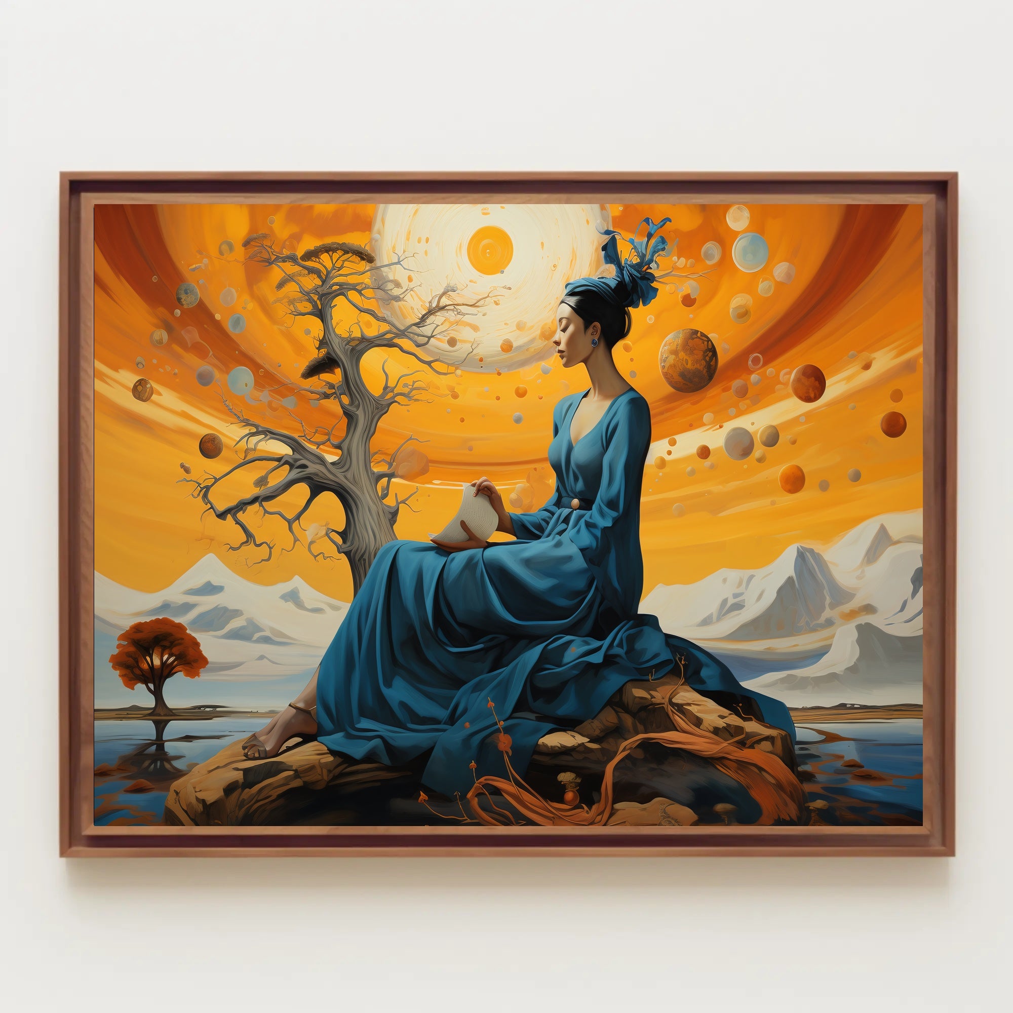 Celestial Dreamscape: Enchanted Woman in Cosmic Fantasy Poster