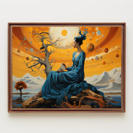 Celestial Dreamscape: Enchanted Woman in Cosmic Fantasy Poster