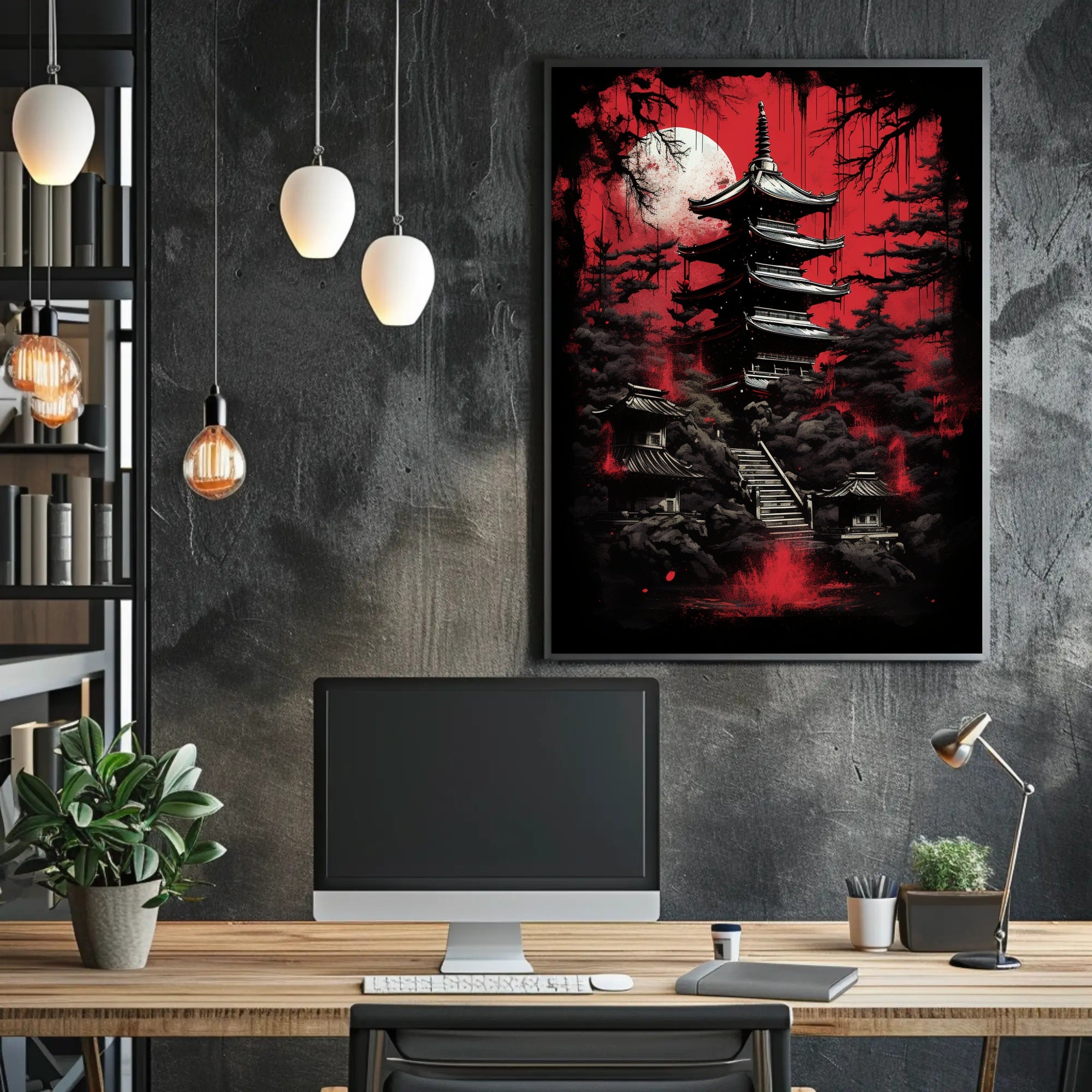 Mystical Pagoda Under A Blood Moon Poster