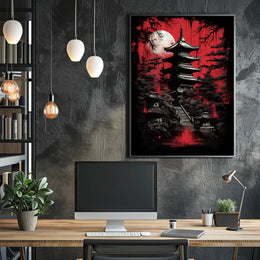 Mystical Pagoda Under A Blood Moon Poster