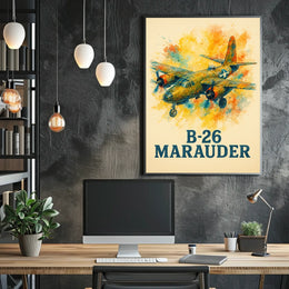 B-26 Marauder WWII Patriotic Watercolor Art Poster