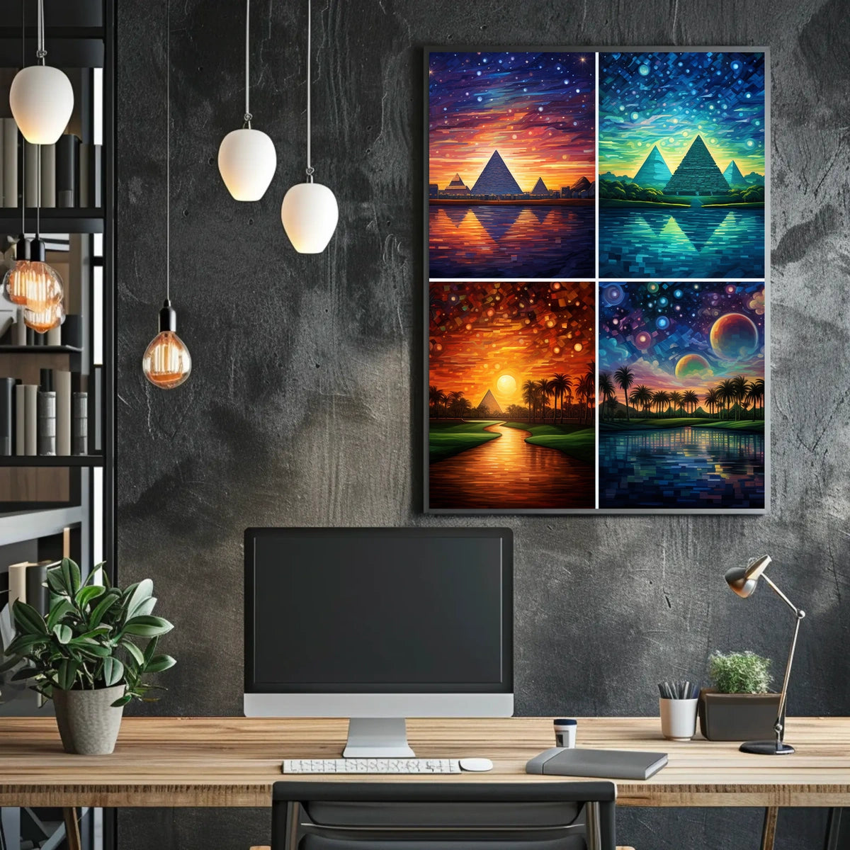 Egyptian Pyramids in Dreamlike Celestial Landscapes Cultural Poster