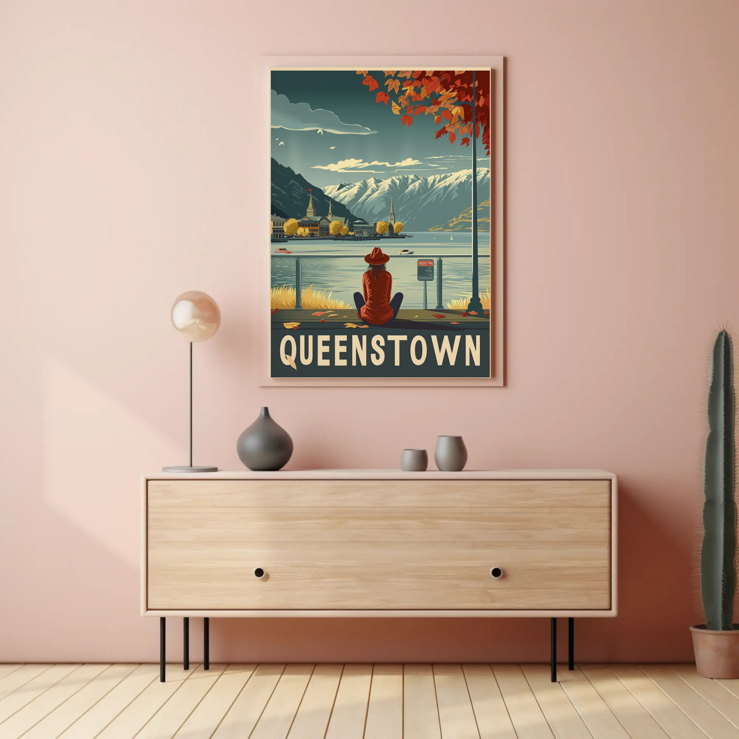 Queenstown New Zealand Lakeside Travel Poster